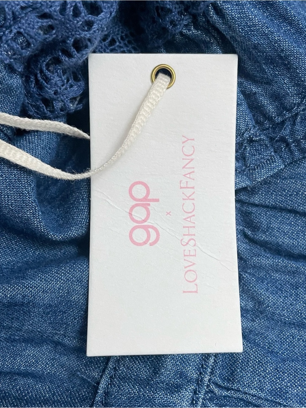 NWT Gap x LoveShackFancy Denim Tiered Midi Dress L Dark Wash Lace Button Front - Picture 12 of 16